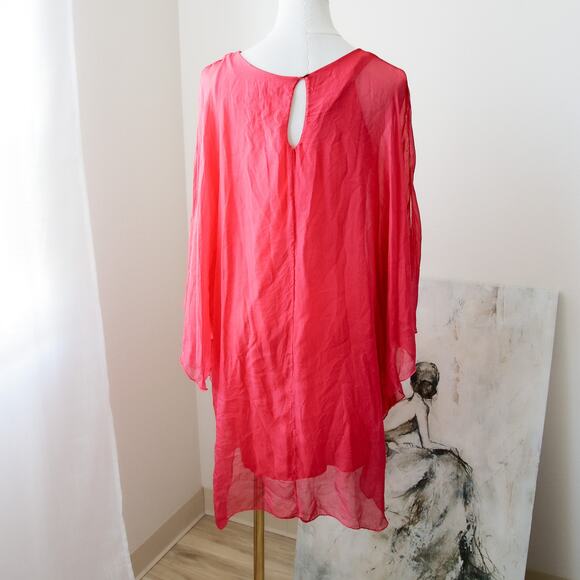 Pura seta Silk Pink cold shoulder Angel Shirt/Dress size 6 S - Picture 4 of 6